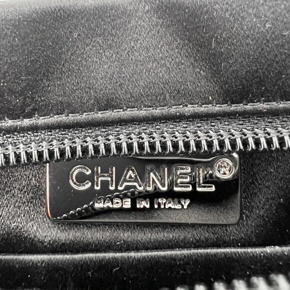 Chanel Satin Crystal Camellia Evening Bag Black Rare Chain Strap Clutch - Picture 4 of 13